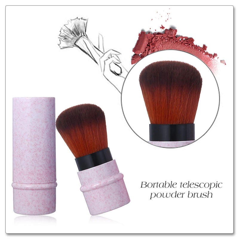 Vtrem 4 Colors Kabuki Makeup Brush Retractable Blush Brushes Premium Foundation Brush Travel Kit for Mineral Powder, Contouring, Cream, Liquid Cosmetics, Pink/Blue/White/Purple - Image 4